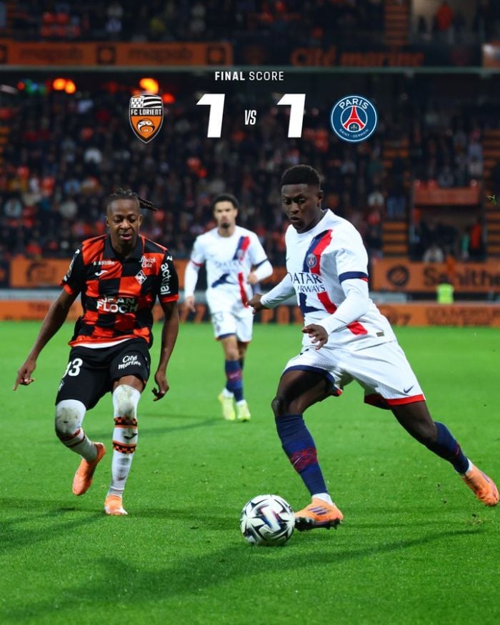 Ֆրանսիայի առաջնության 10-րդ տուրում չեմպիոն ՊՍԺ-ն հյուրընկալվեց «Լորիանին» եւ բավարարվեց ոչ ոքի արդյունքով՝ 1:1: 50-րդ րոպեին հանդիպման հաշիվը բացեց ՊՍԺ-ի պորտուգալացի պաշտպան Նունու Մենդեշը, սակայն 1 րոպե անց բրազիլացի պաշտպան Իգոր Սիլվան վերականգնեց հավասարությունը։ ՊՍԺ-ն 21 միավորով գլխավորում է մրցաշարային աղյուսակը, «Լորիանը» 16-րդն է՝ 9 միավոր։ Ֆրանսիայի առաջնություն, 10-րդ տուր «Լորիան» - ՊՍԺ՝ 1:1 (տեսանյութ) Իգոր Սիլվա, 51 - Նունու Մենդեշ, 50 Standings provided by Sofascore Հետևեք NEWS.am SPORT-ին Facebook-ում, Twitter և Telegram-ում